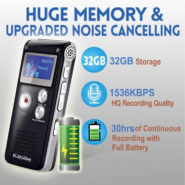 32GB Digital Voice Recorder - Voice Activated Recorder with Playback Upgraded Portable Tape Recorder for Lectures, Meetings, Interviews, Audio Recorder Dictaphone USB, MP3, Password - Image 2