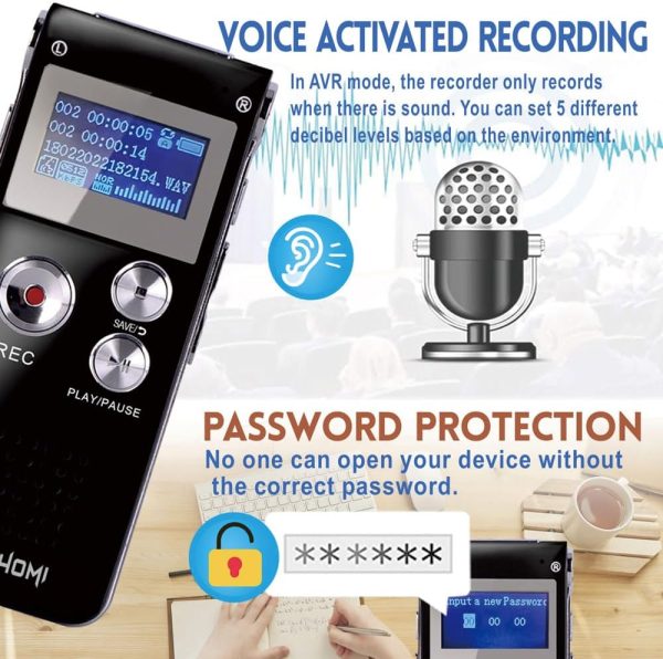 32GB Digital Voice Recorder - Voice Activated Recorder with Playback Upgraded Portable Tape Recorder for Lectures, Meetings, Interviews, Audio Recorder Dictaphone USB, MP3, Password - Image 4