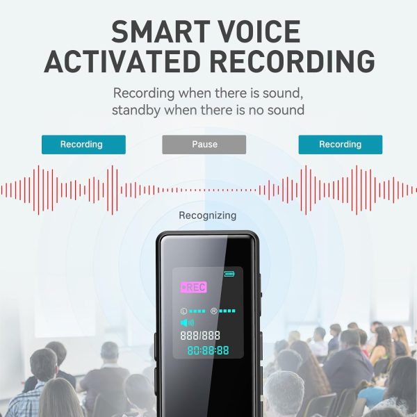64GB Digital Audio Voice Recorder for Lectures Meetings, Voice Activated Tape Recorder with Playback Dictaphone Sound Recorder Recording Device, Noise Reduction, MP3 Player - Image 6
