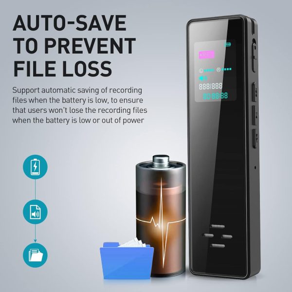 64GB Digital Audio Voice Recorder for Lectures Meetings, Voice Activated Tape Recorder with Playback Dictaphone Sound Recorder Recording Device, Noise Reduction, MP3 Player - Image 7
