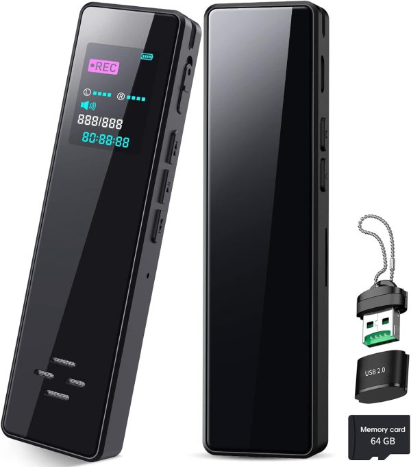 64GB Digital Audio Voice Recorder for Lectures Meetings, Voice Activated Tape Recorder with Playback Dictaphone Sound Recorder Recording Device, Noise Reduction, MP3 Player - Image 8