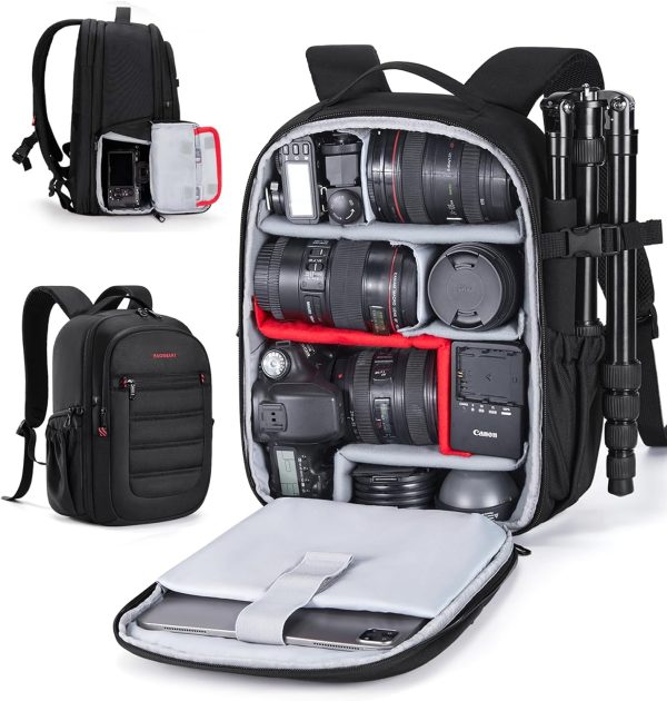 BAGSMART Camera Bag, DSLR SLR Small Camera Backpack Fits 13 Inch Laptop, Anti-theft Photography Backpacks with Rain Cover, Tripod Holder, Black