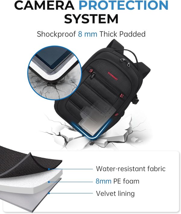 BAGSMART Camera Bag, DSLR SLR Small Camera Backpack Fits 13 Inch Laptop, Anti-theft Photography Backpacks with Rain Cover, Tripod Holder, Black - Image 4